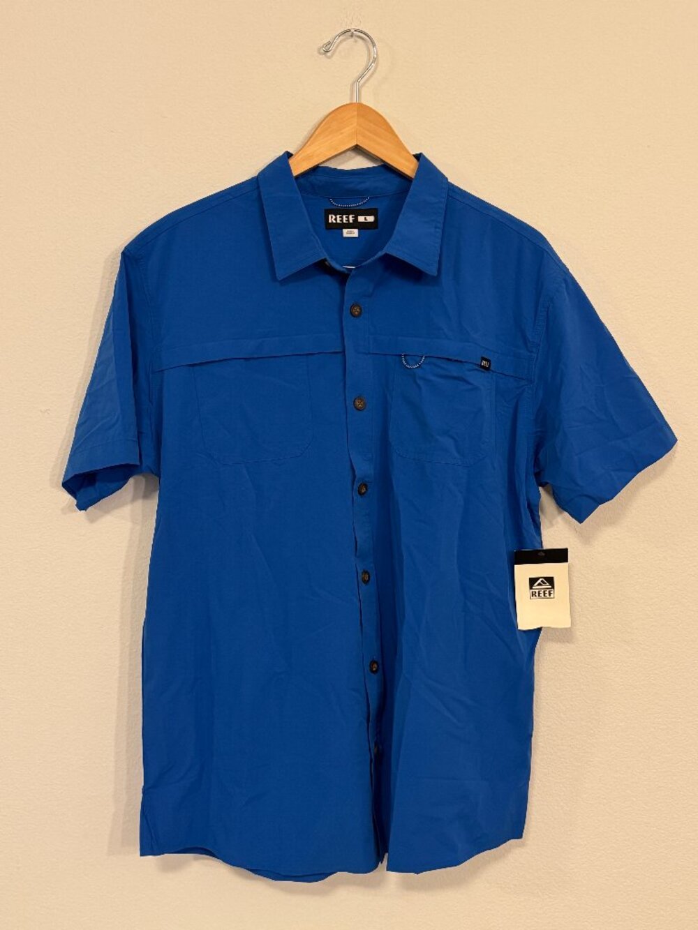 Reef Men's Adams SS Woven Lapis Blue Stretch Shirt L NWT 3FMWS0261